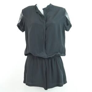 Maje Adriatique Black Silk Evening Romper Lace Quiet Luxury Elegant Size 38